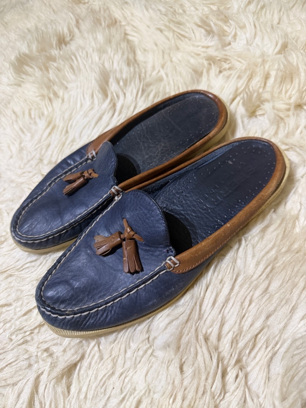 Classic Women’s Navy and Brown Tassel Sperry Mule Loafers 9